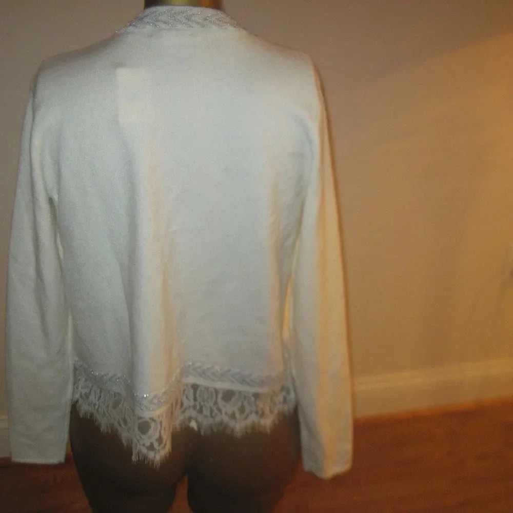 NWT CATO Womens White Open Front  Sweater Size M - Picture 3 of 6